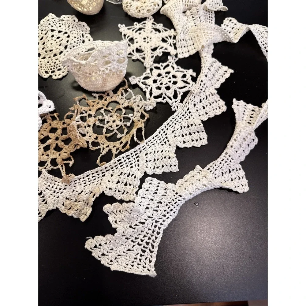 20 Hand Crochet Doilies Cotton Crocheted Lace Vintage Lace Ornaments Estate Find
